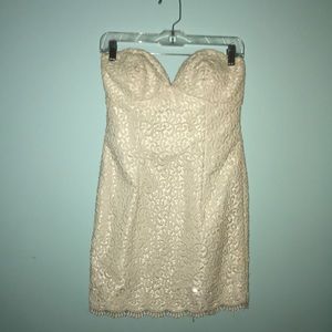 White lace sequin strapless mini dress